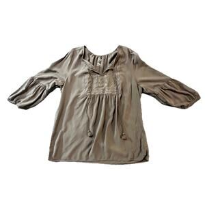 St. John’s Bay Embroidered Boho Peasant Blouse Women’s Large W/ Tassels Brown